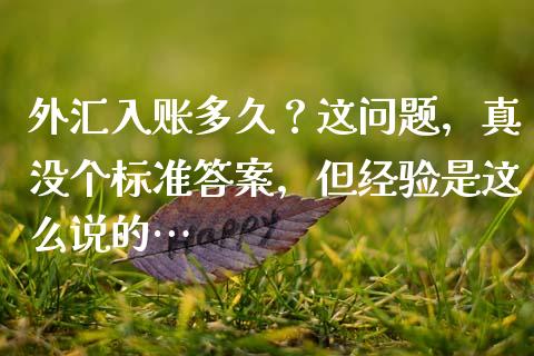 外汇入账多久？这问题，真没个标准答案，但经验是这么说的…_https://www.zcsm.com.cn_期货喊单_第1张