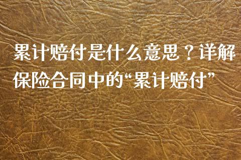 累计赔付是什么意思？详解保险合同中的“累计赔付”_https://www.zcsm.com.cn_原油期货_第1张