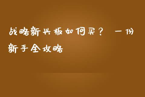 战略新兴板如何买？ 一份新手全攻略_https://www.zcsm.com.cn_原油期货_第1张
