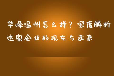 华峰温州怎么样？深度解析这家企业的现在与未来_https://www.zcsm.com.cn_期货培训_第1张