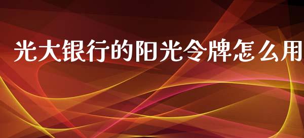 光大银行的阳光令牌怎么用_https://www.zcsm.com.cn_期货喊单_第1张