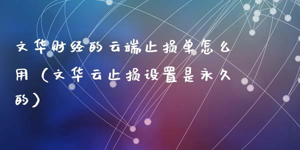 文华财经的云端止损单怎么用（文华云止损设置是永久的）_https://www.zcsm.com.cn_期货交易_第1张