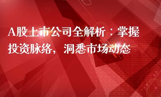 A股上市公司全解析：掌握投资脉络，洞悉市场动态_https://www.zcsm.com.cn_期货行情_第1张