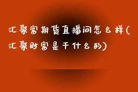 汇聚富期货直播间怎么样(汇聚财富是干什么的)_https://www.zcsm.com.cn_期货百科_第1张