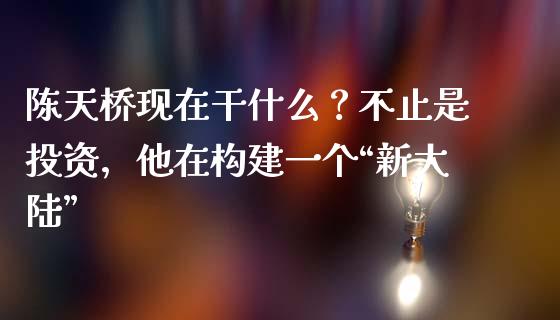 陈天桥现在干什么？不止是投资，他在构建一个“新大陆”_https://www.zcsm.com.cn_期货百科_第1张