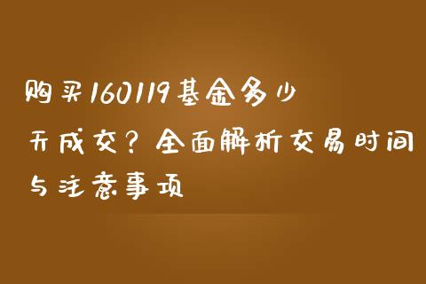 购买160119基金多少天成交？全面解析交易时间与注意事项_https://www.zcsm.com.cn_期货交易_第1张