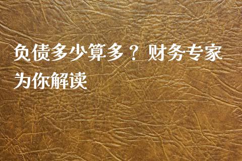 负债多少算多？ 财务专家为你解读_https://www.zcsm.com.cn_期货培训_第1张
