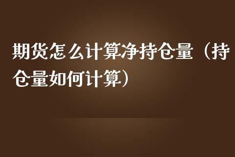 期货怎么计算净持仓量（持仓量如何计算）_https://www.zcsm.com.cn_期货交易_第1张