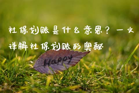 社保划账是什么意思？一文详解社保划账的奥秘_https://www.zcsm.com.cn_期货百科_第1张