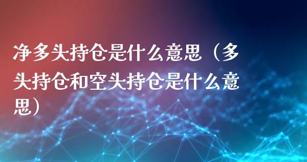 净多头持仓是什么意思（多头持仓和空头持仓是什么意思）_https://www.zcsm.com.cn_期货交易_第1张