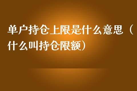 单户持仓上限是什么意思（什么叫持仓限额）_https://www.zcsm.com.cn_期货交易_第1张