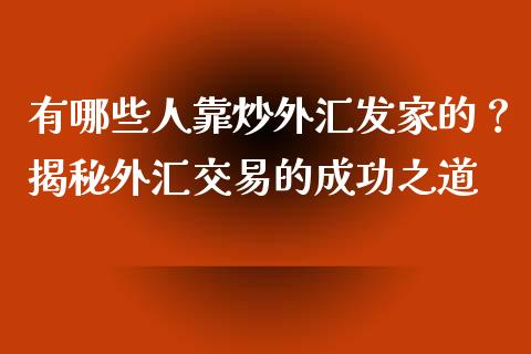 有哪些人靠炒外汇发家的？揭秘外汇交易的成功之道_https://www.zcsm.com.cn_原油期货_第1张