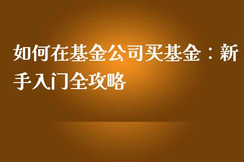 如何在基金公司买基金：新手入门全攻略_https://www.zcsm.com.cn_期货交易_第1张