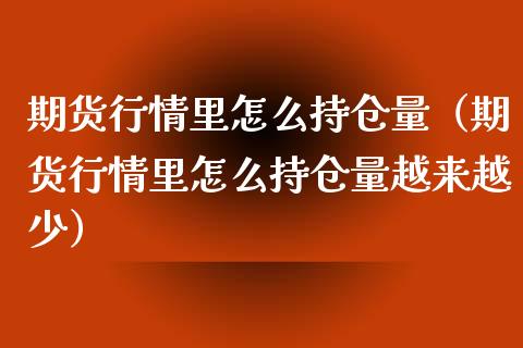 期货行情里怎么持仓量（期货行情里怎么持仓量越来越少）_https://www.zcsm.com.cn_期货交易_第1张