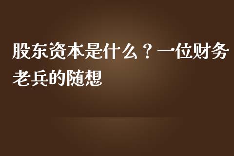 股东资本是什么？一位财务老兵的随想_https://www.zcsm.com.cn_期货行情_第1张