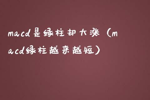 macd是绿柱却大涨（macd绿柱越来越短）_https://www.zcsm.com.cn_期货培训_第1张