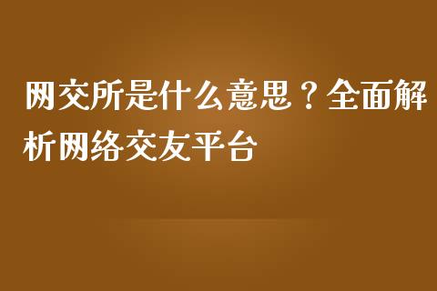 网交所是什么意思？全面解析网络交友平台_https://www.zcsm.com.cn_期货行情_第1张