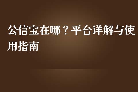 公信宝在哪？平台详解与使用指南_https://www.zcsm.com.cn_期货百科_第1张