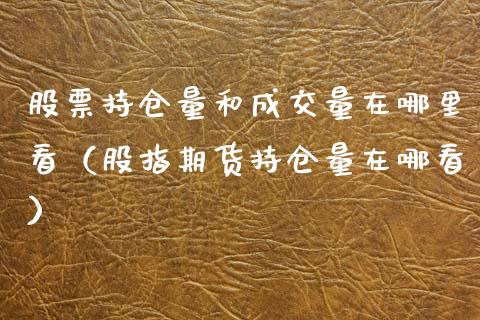 股票持仓量和成交量在哪里看（股指期货持仓量在哪看）_https://www.zcsm.com.cn_期货交易_第1张