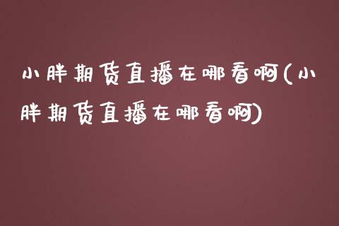 小胖期货直播在哪看啊(小胖期货直播在哪看啊)_https://www.zcsm.com.cn_期货喊单_第1张