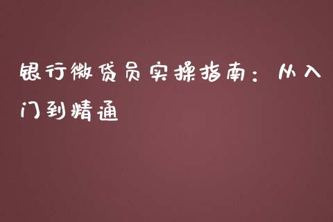 银行微贷员实操指南：从入门到精通_https://www.zcsm.com.cn_期货行情_第1张